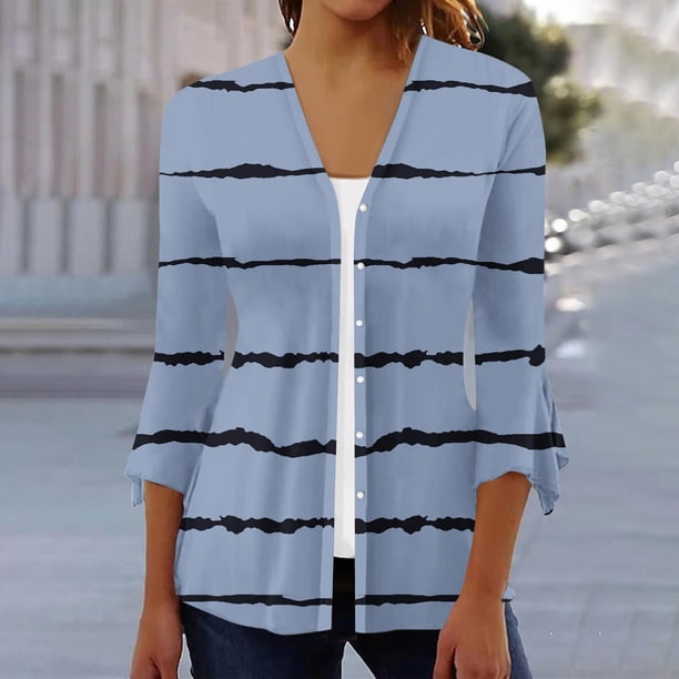 Cárdigan de moda para mujer, camiseta de manga 3/4, cárdigan abierto al frente, ropa de abrigo, blusa estampada, abrigo, tops, abrigo para mujer