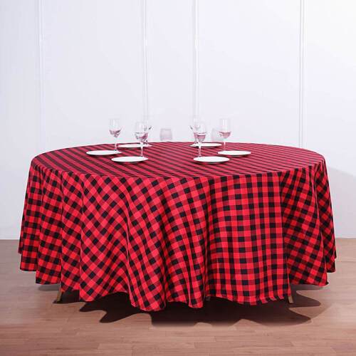 Buffalo Plaid Tablecloth 108" Round Black/Red Checkered Gingham