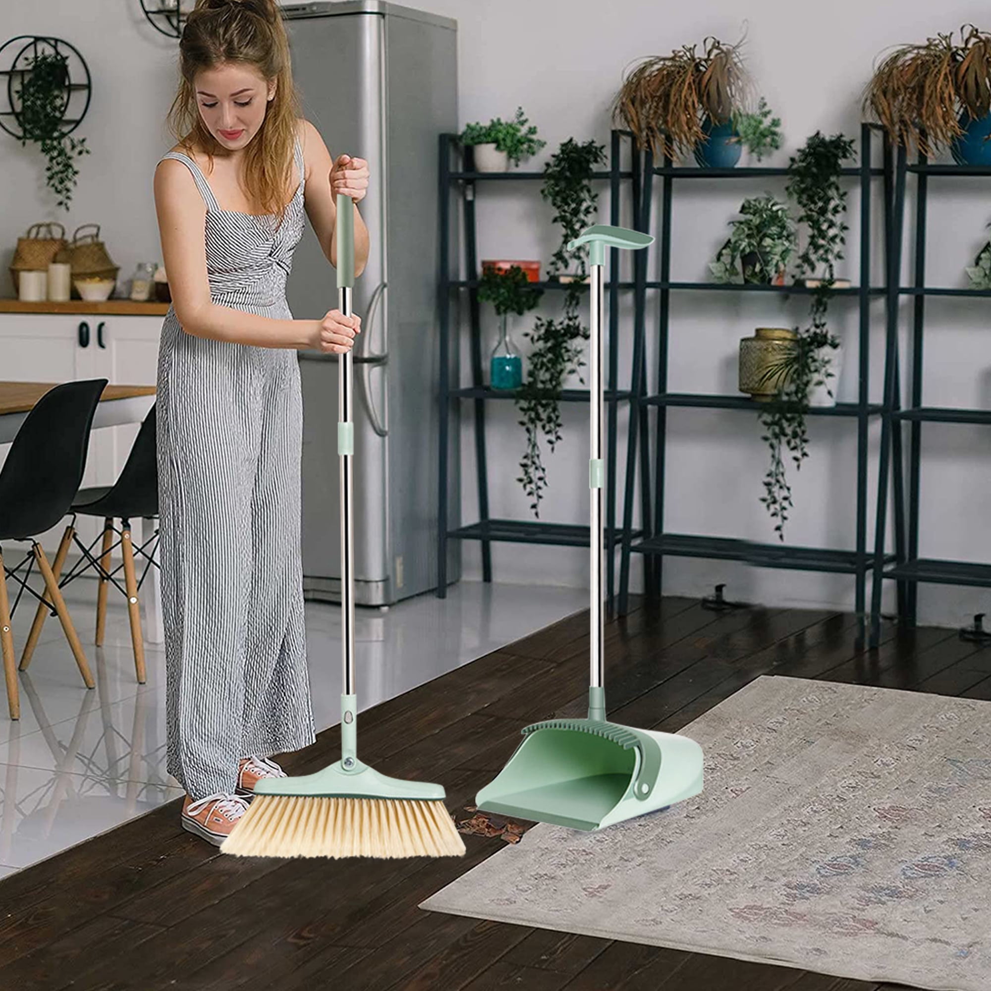 2024 Upgrade Heavy Duty Stand up Broom and Dustpan Combo
