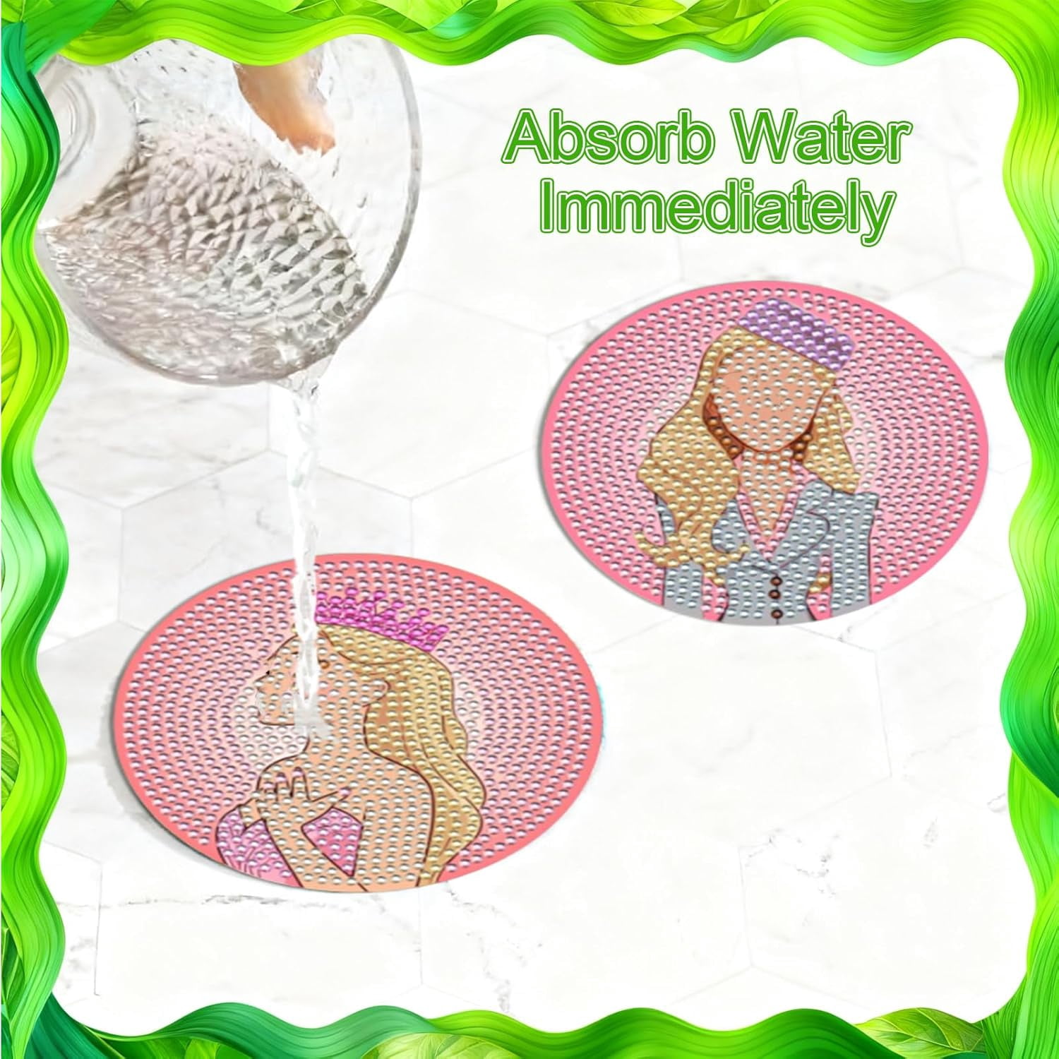 8Pcs Witch Diamond Art Coasters Kit Pink Green Diamond Painting Coasters Kit with Holder Fun DIY Diamond Art Craft for Adults Gifts Office Home Decor Supplies