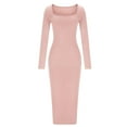 thumbnail image 7 of Dresses for Women Square Neck Long Sleeve Solid Tight Dress Slim Fitted Stretchy Formal Cocktail Evening Midi Dress, 7 of 7