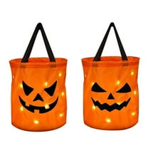 SUSHANG 2Pc Halloween Led Glowing Pumpkin Bag Led Light Halloween Candy Bags Light Up Halloween Pumpkin Candy Bucket Trick or Bags Light Up Candy Bags Multi Purpose Reusable Bucket