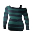 thumbnail image 4 of Nituyy Robe Pull Moulante pour Femmes Rayures Contraste Couleur Col Bateau Robe Épaules Dénudées Manches Longues Hiver Mini Robe Tricotée, 4 of 6