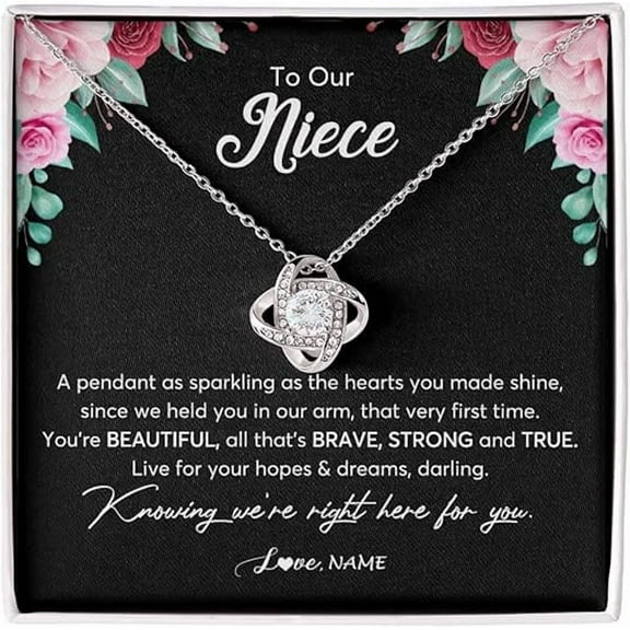 To My Niece Necklace from Aunt, Love Knot Necklace with Heart Touching Message Card and Gift Box, Zircon Necklace Gift for Niece, Wedding Gift for Her