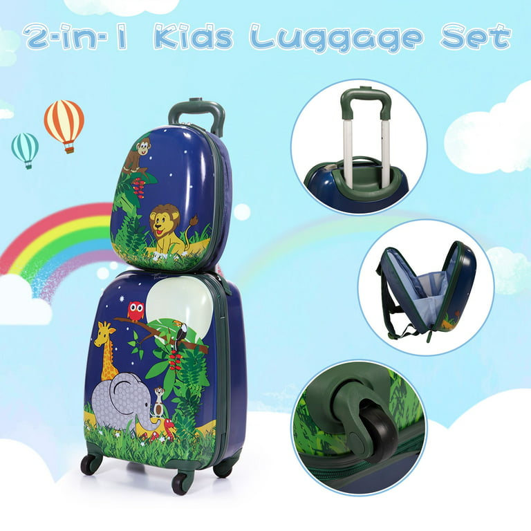 2 PCS Kids Luggage Set 12" Lightweight Backpack and 16" Rolling  Suitcase w/Wheel