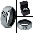 thumbnail image 4 of Tungsten Heart Text Symbol Love Band Ring 8mm Men Women Comfort Fit Black Dome Brushed Gray Polished, 4 of 4