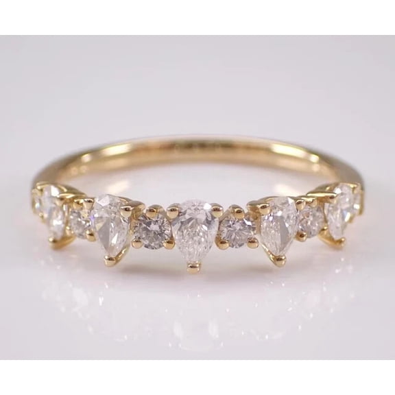 TAAPSEE JEWELS Anniversary Band Ring 2Ct Cubic Zirconia Pear Cut Women 14K Yellow Gold Plated Silver