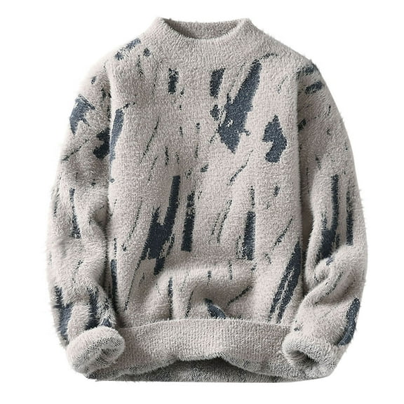 Alkepwun Men's Oversized Sweater Long Sleeve Crewneck Y2K Graphic Color Block Casual Knitted Pullover Sweater