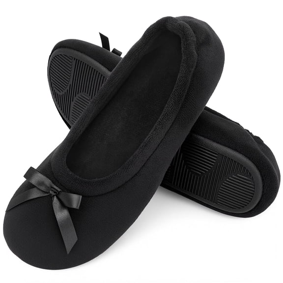 Home Top Women's Soft Coral Fleece Ballet Slippers with Flexible Sole Classic Noir,5-6 US