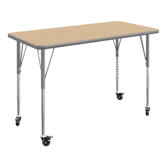 Flash Furniture 48" x 24" Adjustable Height Activity Table, Thermal Laminate Top, Standard Legs with Locking Casters, Light Natural