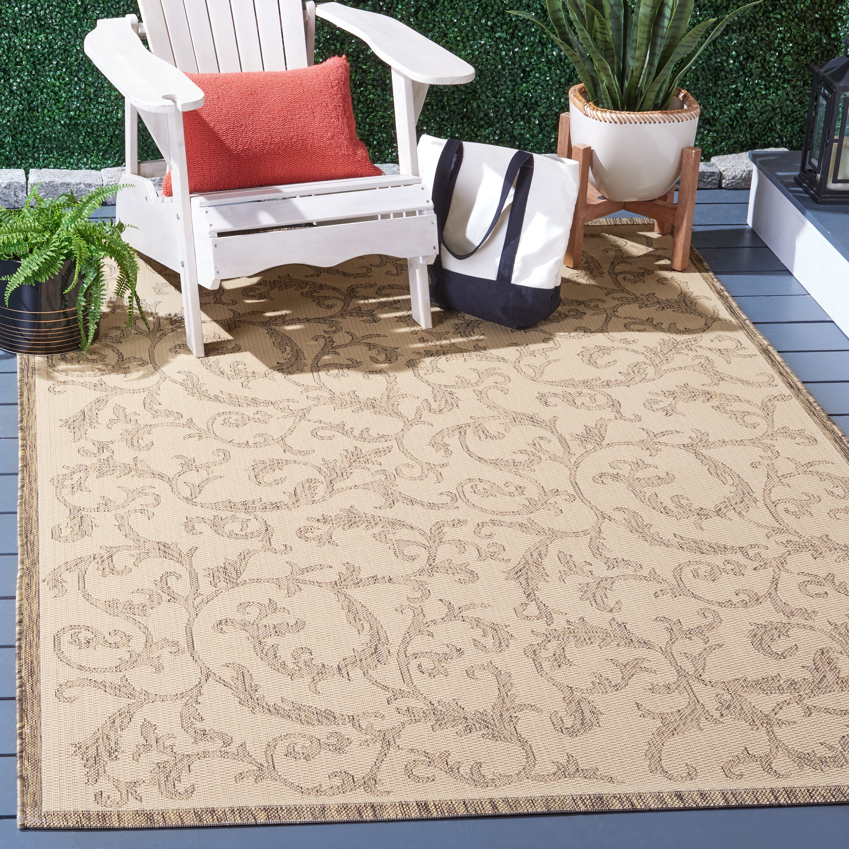 Safavieh Courtyard Kevin Floral Indoor/Outdoor Area Rug, Natural/Brown, 7'10" x 7'10" Square
