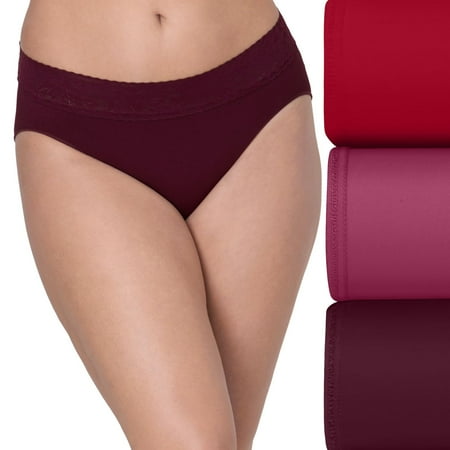 Bali 3-Pack Modern Seamless Lace Trim Hi Cut Underwear DFMLB3 Color: Red Mauve Rouge Size: 8