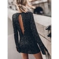 thumbnail image 4 of Robe pour Femmes Grande Taille Découpée Manches Longues Robe Moulante Courte Robe de Cocktail Brillante, 4 of 5