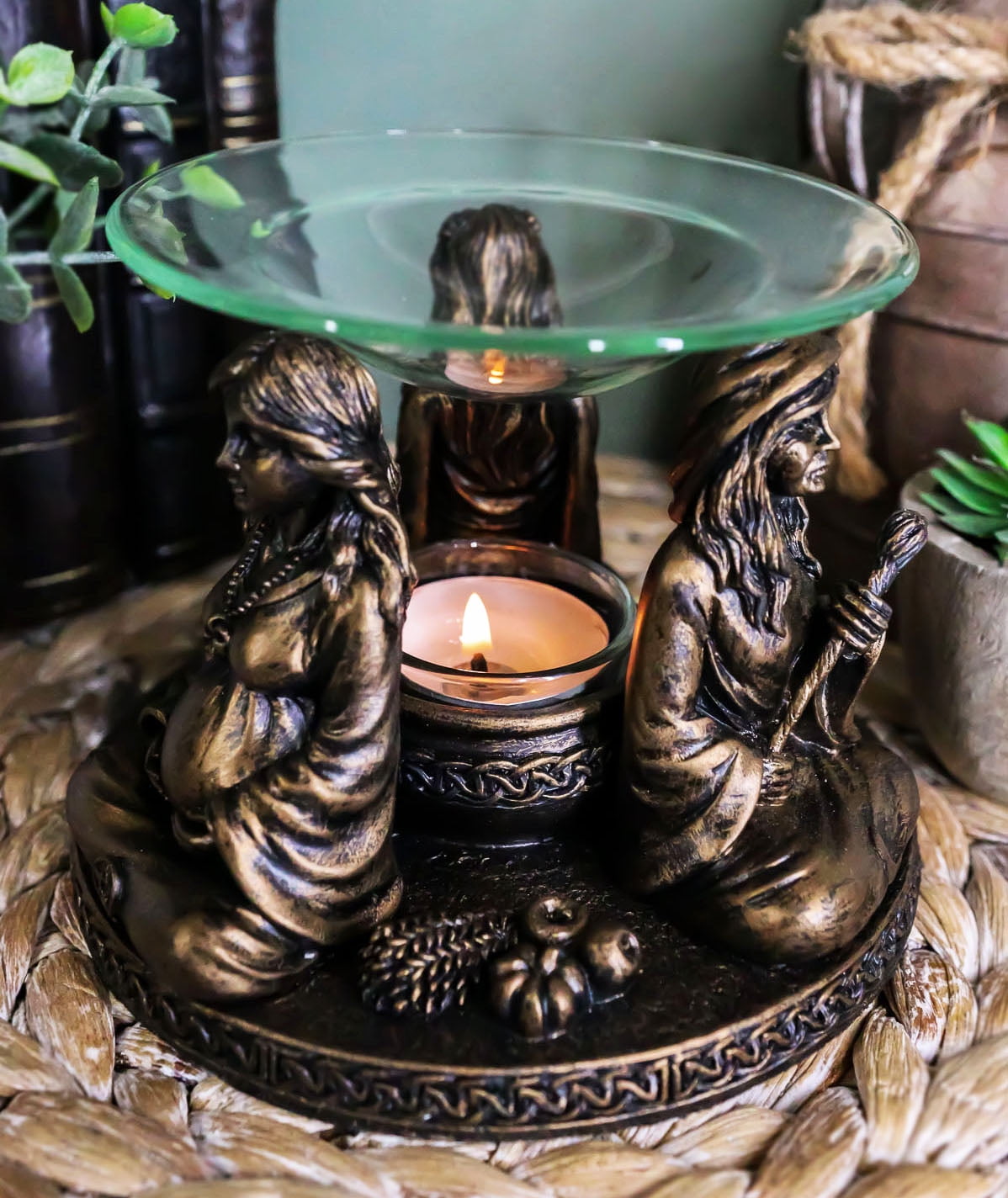 Black Triple Moon Wax Burner, Witchy Oil Burner, Triple Goddess