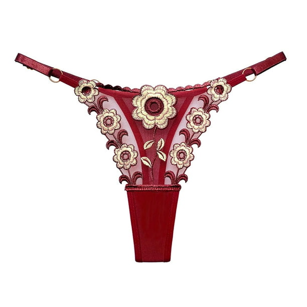 Tangas de malla con bordado floral, bragas con aros y bloques de color cautivadores, lencería y ropa interior femenina