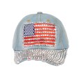 thumbnail image 2 of Womens Flag Patched Distressed Denim Baseball Cap - Light Denim, 2 of 4
