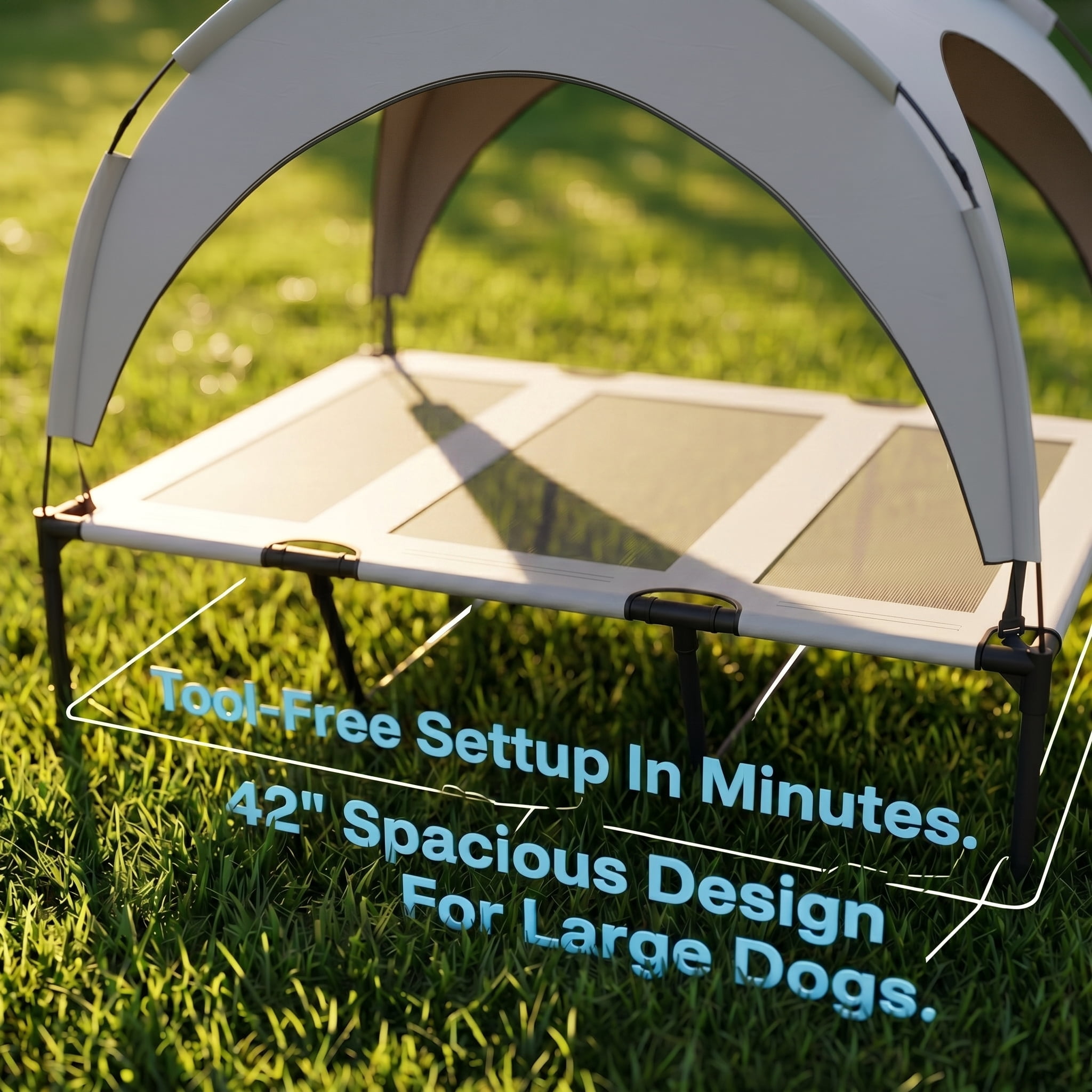 42" Elevated Dog Bed with Canopy, Raised Outdoor Pet Bed for Large Dogs with Portable Carry Bag & Cooling Mesh, Light Gray