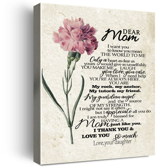 Wailozco Gifts for Mom - Hangable Canvas Poem Prints Framed Poster Wall Art for Mom from Daughter-Meaningful Mom Gifts,Mom Home Bedroom Living Room Wall Decor- Carnation