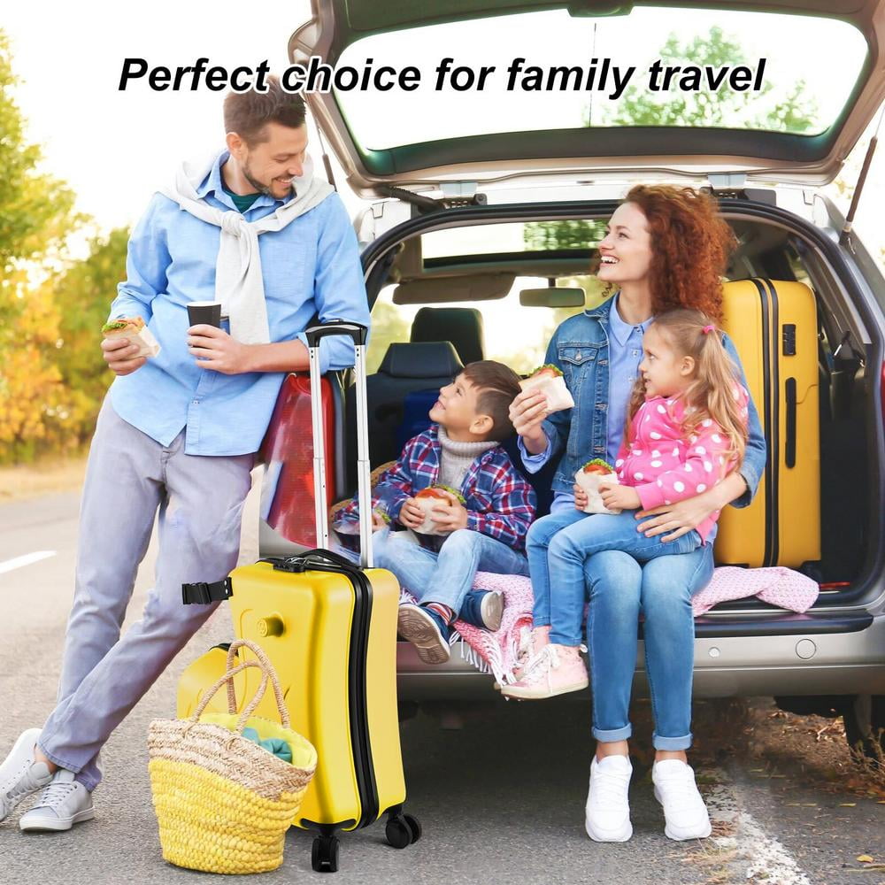 Kids Travel Suitcase with Wheels, Secure Harness System - 20in Carry On Luggage for Toddler Airplane Trips (Yellow)
