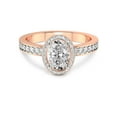 thumbnail image 3 of IGI Certified 1 Carat Oval Shape Lab Grown Diamond Engagement Ring | 14K Rose Gold | Around the Globe Halo Diamond Ring | FG-VS1-VS2 Quality Friendly Diamonds, 3 of 6