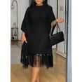 thumbnail image 3 of Sequin Fringe Batwing Women's Elegant Loose Dress  Sleeve  Cocktail Party Pleated Plus Size Dress, 3 of 10
