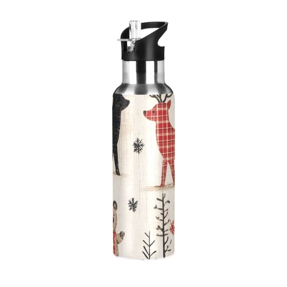 Yayeee 20oz Insulated Water Bottle Double Wall Stainless Steel with Flip Straw Lid, Retro Christmas Forest