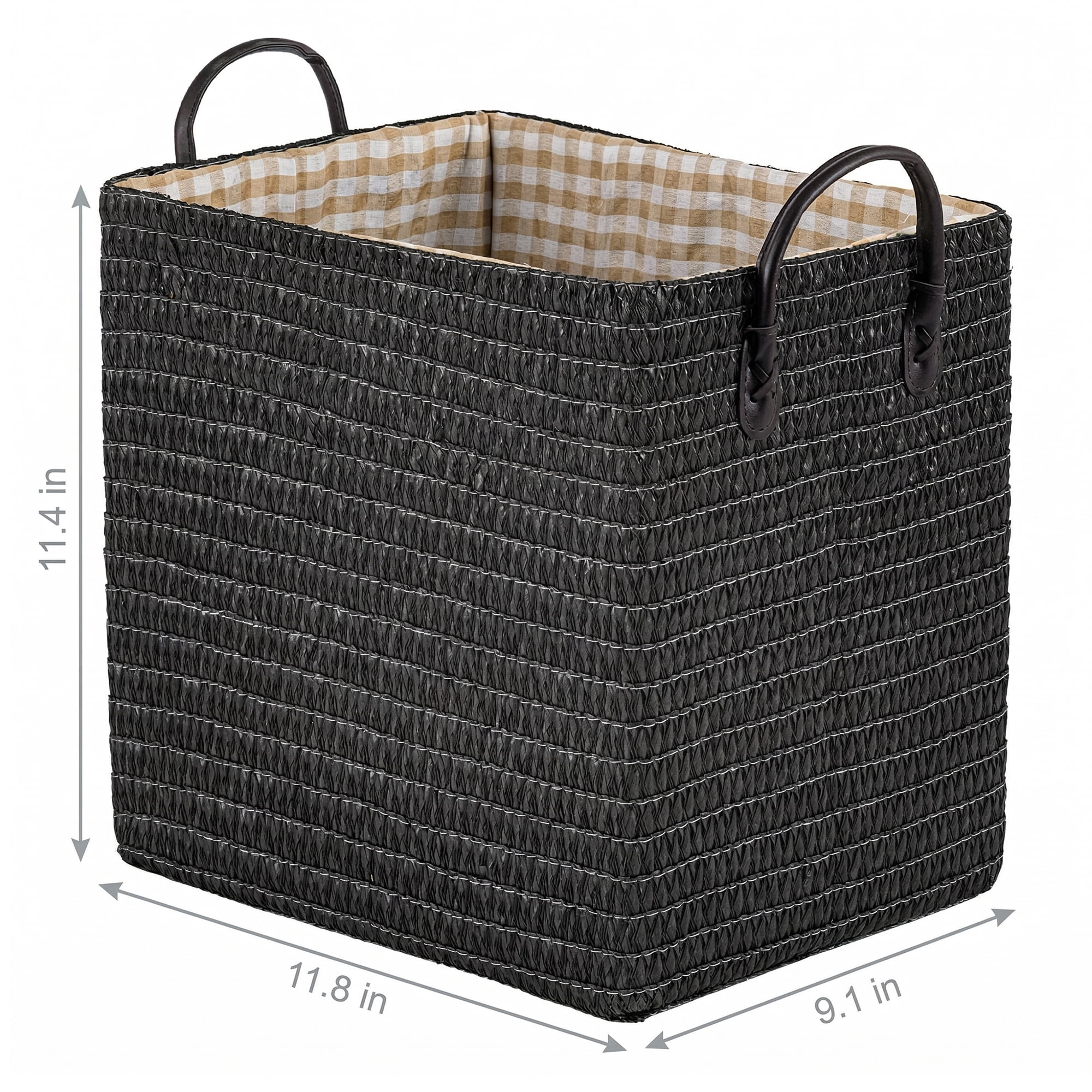 Unique Bargains Compactable Woven Storage Basket Storage Bin Black 11.8*9.1*11.4in