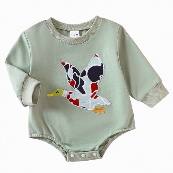 UngA Duck Hunting Infant Baby Boy Clothes Long Sleeve Mallard Duck Sweatshirt Romper Bodysuit Fall Winter Spring Outfit (Light Green,3-6 Months)