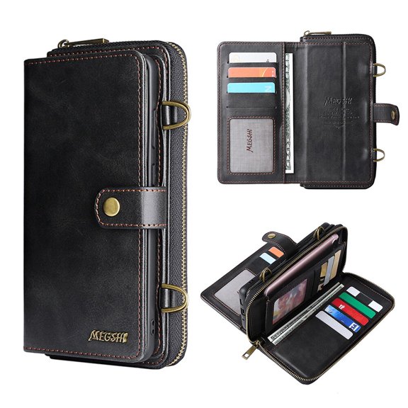 Compatible with iphone 14 Pro Wallet Case with Card Slots Leather Magnetic Flip Shockproof Kickstand Case-Black