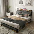 thumbnail image 4 of US Queen Size Bed Frame Charging Station Upholstered Headboard Metal Platform, 4 of 8
