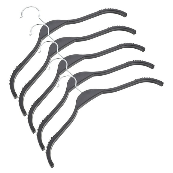 GAXIRE Heavy Duty Plastic Coat Hangers, Thick Black Hangers, 5-Pack for Clothes Organization