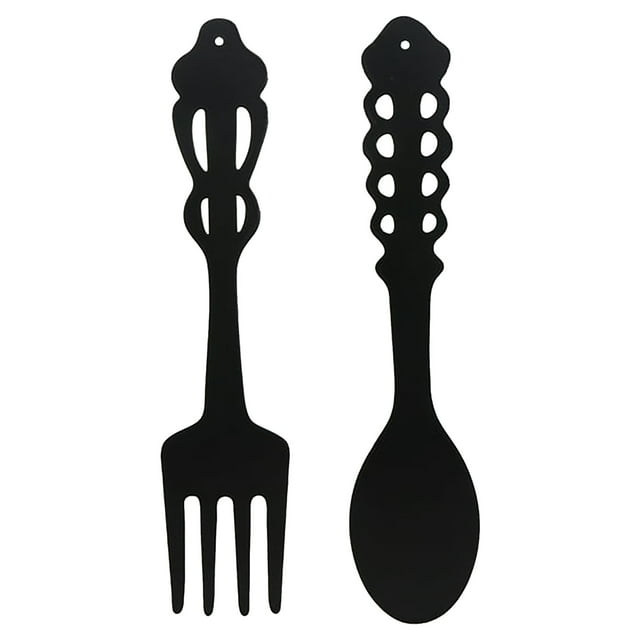 ZTTD 2 Pcs Fourchette Cuillère en Métal Décoration Murale Grande Fourchette Cuillère en Métal Noir Grande Cuisine Rustique Décoration Murale en Forme de Fourchette Cuillère Panneau Suspendu pour Maison de Ferme, Cadeaux de Réception