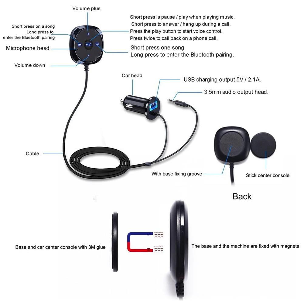 Adaptador Bluetooth Inalámbrico USB Para Coche, Transmisor Y Receptor De Audio, Con Jack 3.5mm, Alcance 10 Metros