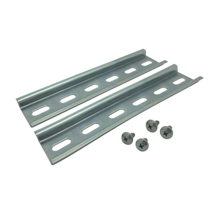 

ShopCorp Slotted Steel Zinc Plated DIN Rail 35 mm x 6 in Silver – 2 Pieces with 4 #10 Stainless Steel Screws
