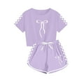 thumbnail image 4 of CYRBOKO Girls Outfit Sets, Summer Casual 2 Pieces T-shirts and Shorts Set Purple Size 7-8 T, 4 of 8