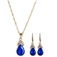 thumbnail image 1 of Boda fiesta lágrima cristal colgante cadena colgante collar pendientes conjunto de joyería Yuyangstore  conjunto de los pendientes del collar, 1 of 8