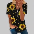 thumbnail image 2 of Dyegold Summer Tops for Women 2023, Summer Tops for Women 2023 Trendy Sunflower Print Zip Up ​Blouse Loose Comfy Tops V-Neck Short Sleeve Tees Shirt, 2 of 5