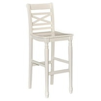 Linon Asher 30.25" Wood Farmhouse Bar Stool with X Back and Plank Seat in White