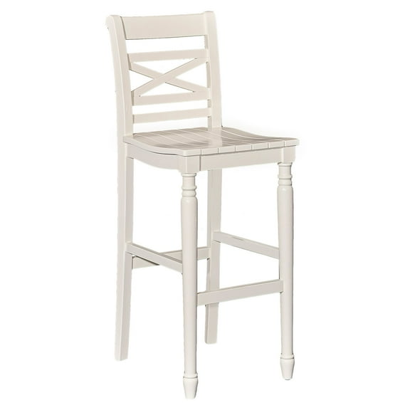 Linon Asher 30.25" Wood Farmhouse Bar Stool with X Back and Plank Seat in White