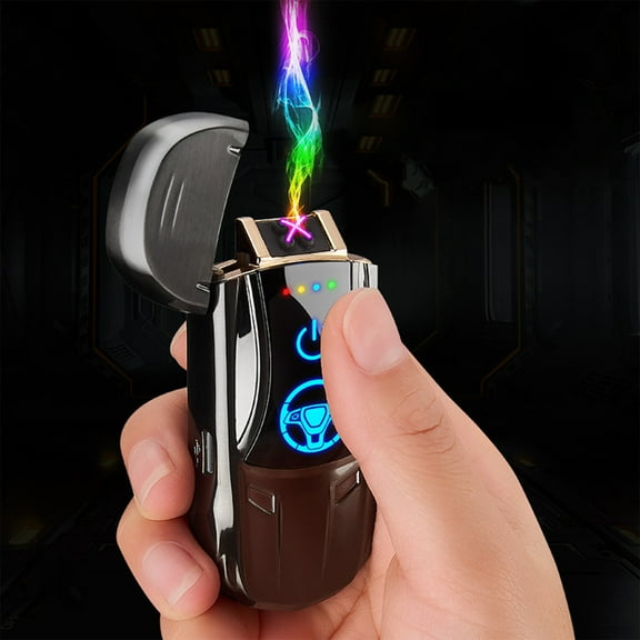 Sports Car Style Rechargeable Lighter Metal Type C Fingerprint Sensing Windproof Plasma USB Compact LED Gift Camping Hiking BBQ Outdoor Indoor Multi Color Smokeless