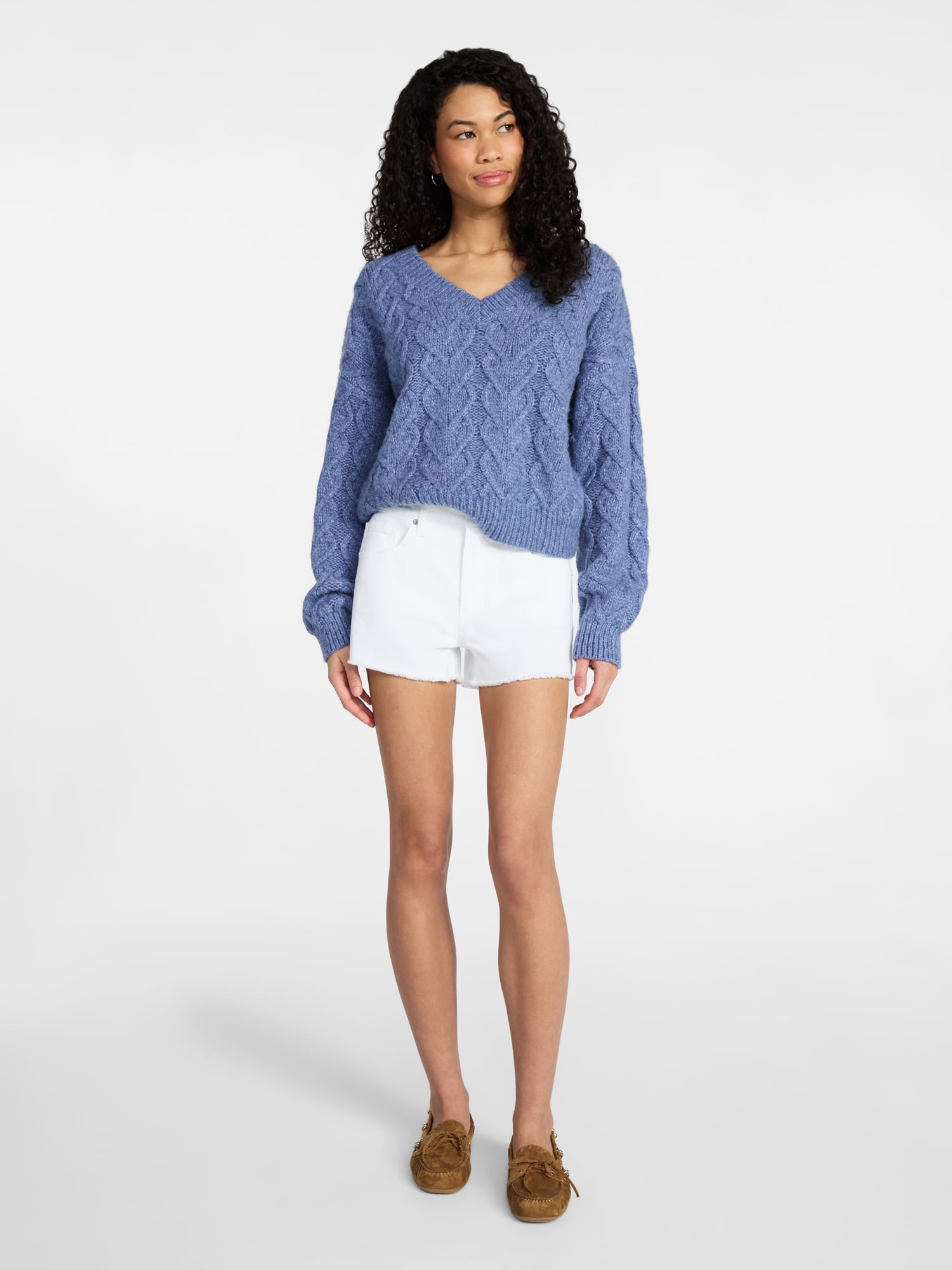 No Boundaries V-Neck Pullover Sweater, Midweight, Women's XXS-XXL