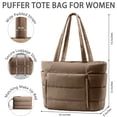 thumbnail image 2 of Puffer Tote Bag for Women, Large Capacity Lightweight Quilted Shoulder Bag, Waterproof Handbag for Work, Travel, Gym, Khaki, 2 of 8