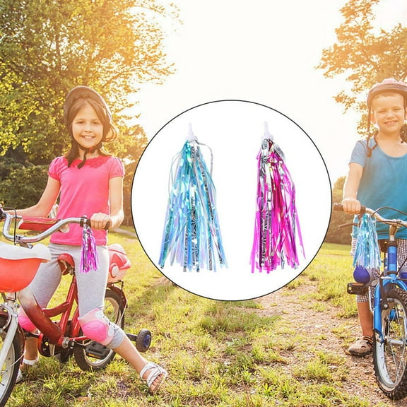 Raindrops 8 Pcs Bike Handlebar Streamers PVC Plastic Pink Silver Simple Design Grips Ribbon