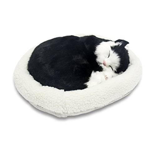 signstek breathing sleeping plush kitty cat pet black & white shorthair
