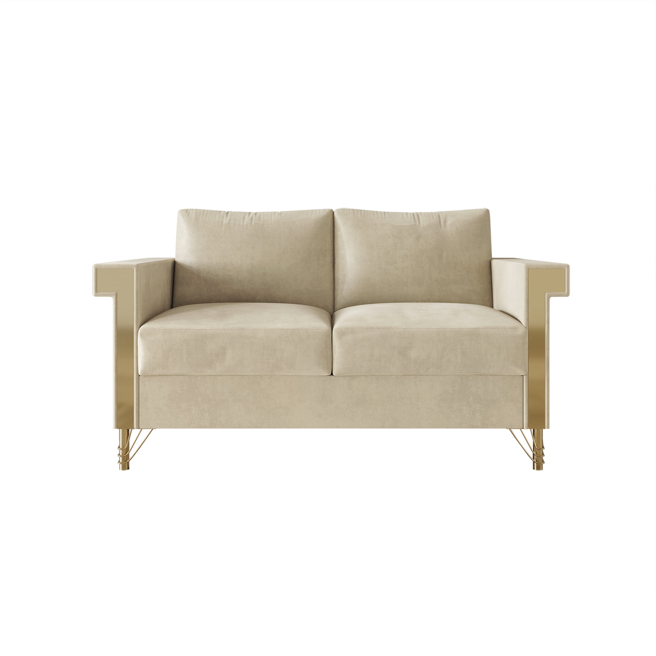 Castle Place Comtemporary Glam Velvet Upholstered Loveseat, Champagne