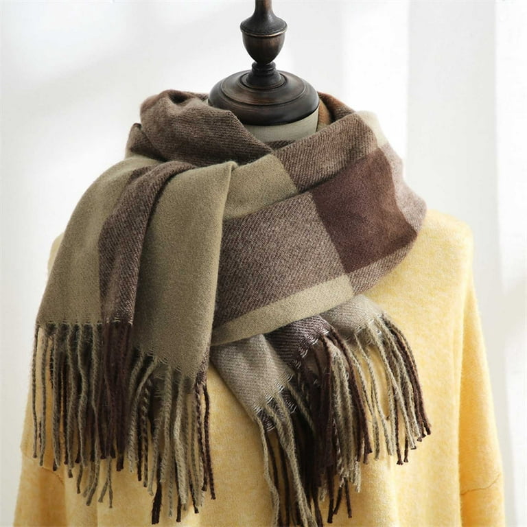 YDKZYMD Womens Cashmere Cozy Scarf Poncho Cover Up Pashmina Western 180cm  Shawl Pashmina Scarves Check Plaid Blanket Tassel for Women Men Large  Winter Brown 