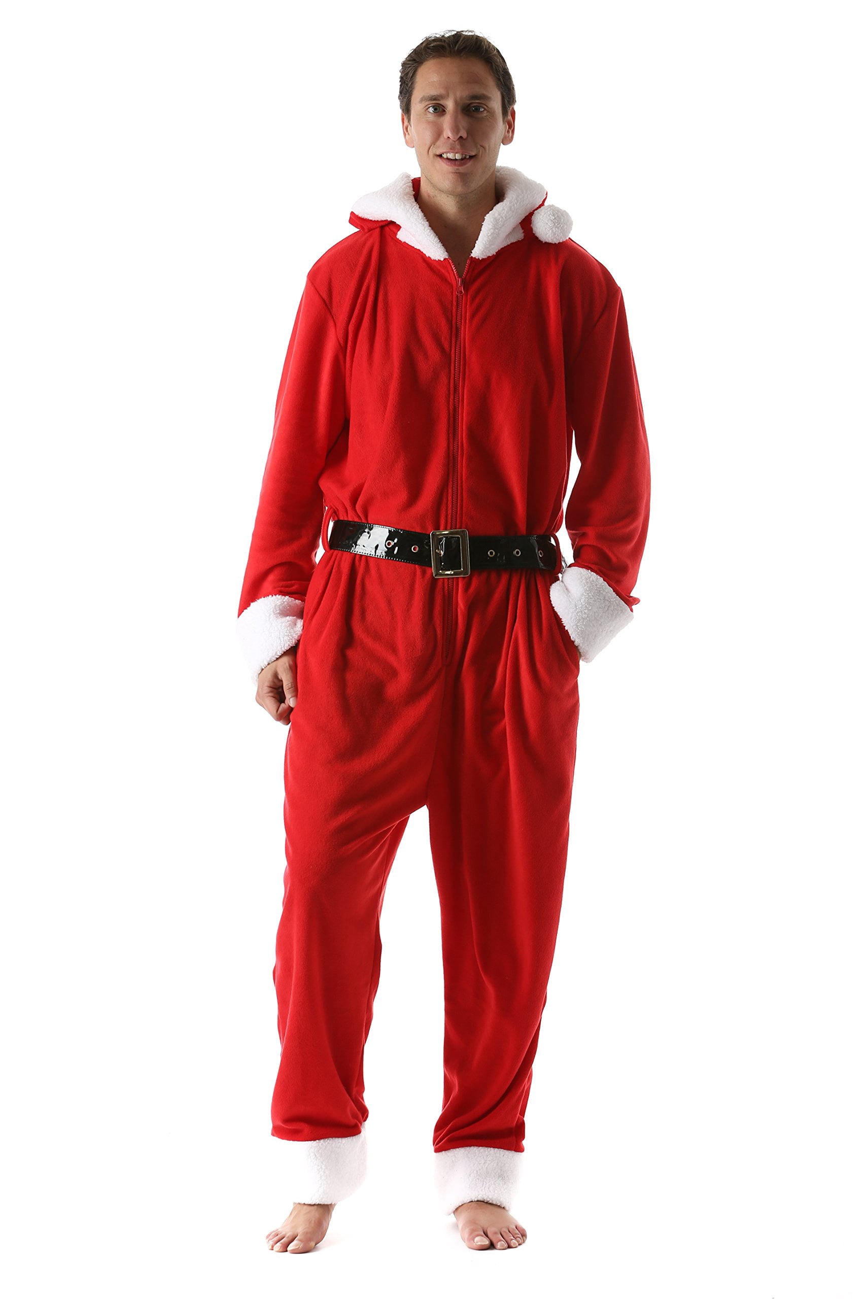 #followme Mens Adult Bodysuit Holiday Microfleece Jumpsuit One-Piece Pajamas (Santa, Small)