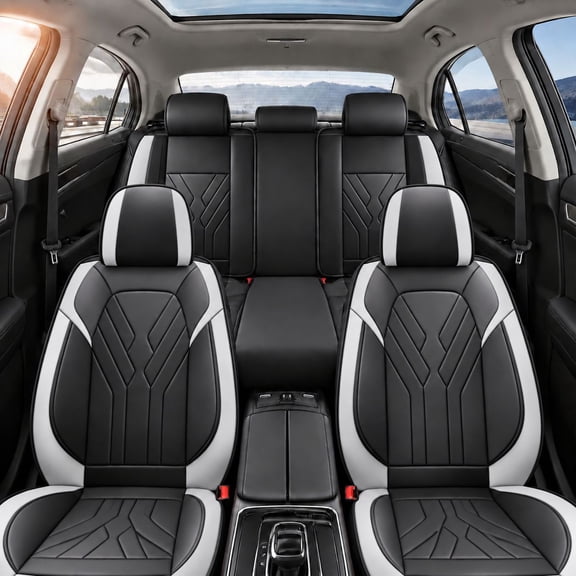 Seat Covers for Hyundai Elantra 2017-2026, Premium PU Leather Car Seat Covers Full Set Practical Seats Covers Waterproof Dustproof Car Seat Protector(Black&Gray)