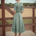 thumbnail image 6 of vigerkar Gingham V Neck Short Sleeve Dress for Women Summer Plaid Flowy Beach Vacation Midi Dresses Dark Green, S, 6 of 6