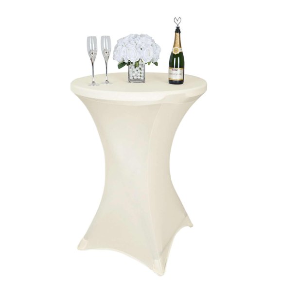 BalsaCircle 36-Inch Ivory Cocktail Spandex Fitted Stretchable Elastic Tablecloth Table Linens Wedding Party Events Decorations